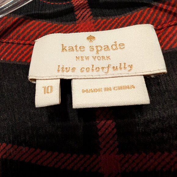 Kate Spade Plaid Silk Chiffon Ruffled Blouse, Size 10 - Picture 3 of 13